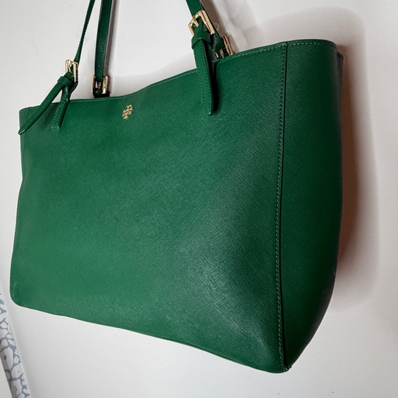 Tory Burch Tote Bag Emerald Green Leather Gold Hardware Saffiano Leather - Picture 9 of 16